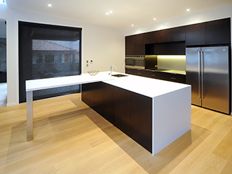THUMB kitchen Neo-Design new-home-build minimalist Auckland wood-veneer corian-benchtop